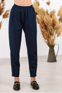 Темно-синие брюки из костюмной ткани с высокой посадкой и  Темно-синий