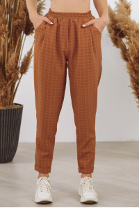 Брюки в клетку с высокой талией карамельного цвета Карамель