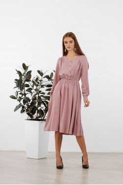 Платье миди из коттона фрезового цвета с длинным рукавом Фрезовый