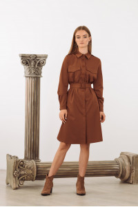 Деловое платье-рубашка миди из тиара каштанового цвета Каштановый Каштановый