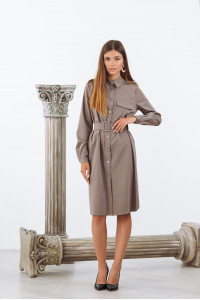 Платье-рубашка миди из тиара пепельного цвета с поясом Пепельный Пепельный