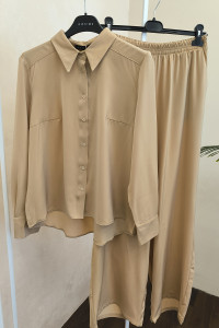 Sand-colored Sand pantsuit with wide-leg trousers Песочный