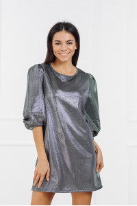 Вечернее мини платье черного цвета из трикотажа-металлик с рука Черный Черный