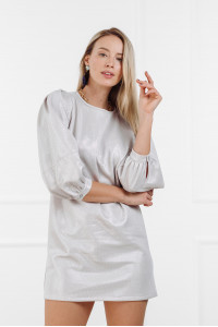 Вечернее розовое мини платье с объемными рукавами из трикотажа Розовый Розовый