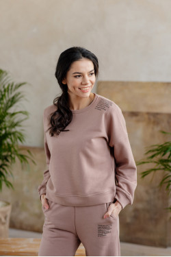 Dames sweatshirt, losvallend model, van drielaags katoen, kleur mokka. Mocha