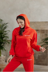 Orange hooded sweatshirt made of three-thread fleece with a print Оранжевый