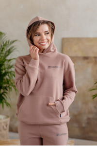 Cappuccino-colored sweatshirt with a hood and a kangaroo pocket, made of three-thread fleece. Cappuccino Капучино