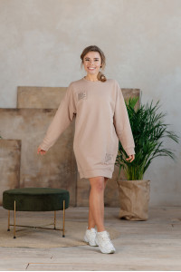 Midi-length, oversized, mocha-colored sports dress made of three-thread fleece. Mocha Мокко