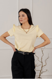 Yellow loose-fit cotton t-shirt with a ruffle on the shoulder Yellow Желтый