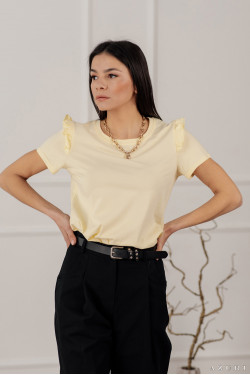 Yellow loose-fit cotton t-shirt with a ruffle on the shoulder Yellow