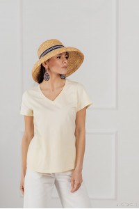 Cream colored cotton V-neck T-shirt Кремовый