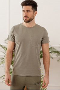 Men's khaki cotton straight-cut t-shirt with a pocket Khaki Хаки