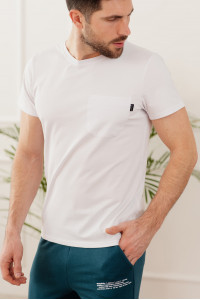 Men's white cotton t-shirt with a pocket, straight cut White Белый