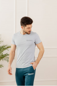 Men's cotton t-shirt with lettering, grey-blue color. Gray-blue. Серо-голубой