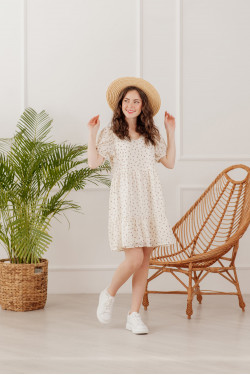 Романтическое шифоновое платье миди молочного цвета с рукавам Молочный