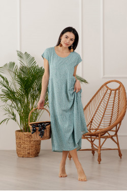 Длинный изумрудный сарафан из штапеля с рюшами