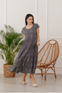 Черное длинное платье-сарафан из штапеля свободного кроя с рюша Черный Черный