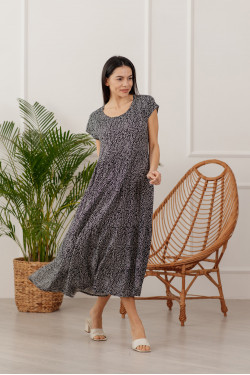 Черное длинное платье-сарафан из штапеля свободного кроя с рюша Черный