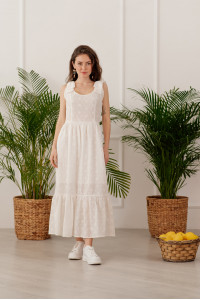 Молочный сарафан из прошвы с ажурной вышивкой длины миди Молочный