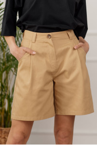Sand-colored elongated cotton shorts with a high Sand Песочный