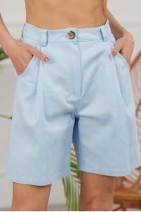 Blue high-waisted elongated cotton shorts Голубой