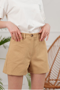 Women's casual high-waisted cotton shorts Beige Бежевый