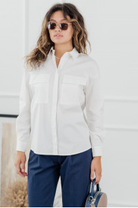 Women's long-sleeved cotton shirt in milky white. Lactic Молочный