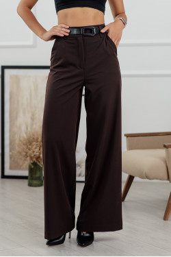 Pantalón de oficina para mujer, corte recto, tejido tiara, color Chocolate.