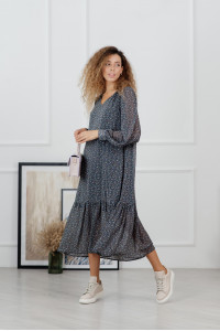 Синее шифоновое платье миди в романтическом стиле с оборкой Синий Синий