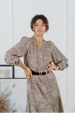 Бежевое платье миди из штапеля с оборкой по низу Бежевый