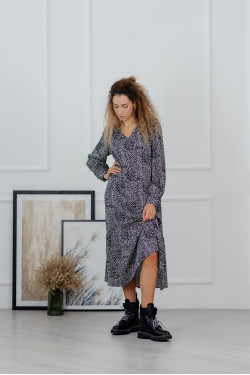 Черное платье миди из штапеля с длинным рукавом и оборкой Черный