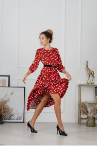 Romantic brick-colored viscose midi dress with ruffles . Brick Кирпичный