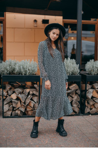 Шифоновое платье миди с принтом черный-белый свободного силуэта Черный-белый