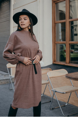 Теплое ангоровое платье миди повседневное шоколадного цвета