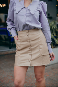 Beige short faux leather skirt in mocha color with buttons Mocha Мокко