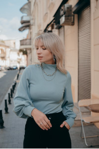 Women's Tiffany colored knitted turtleneck with puffed sleeves Тиффани