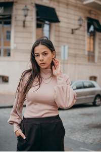 Powder-colored knitted turtleneck with puffed sleeves Powder Пудра