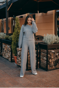 Серые вязаные брюки-клеш из ангоры с высокой талией Серый Серый