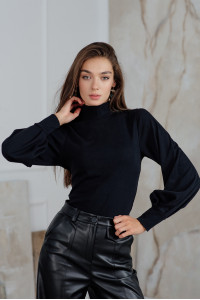 Black knitted turtleneck with puffed sleeves and Black Черный