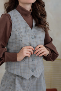 Grey plaid Костюмка fabric vest for an Office style Серый