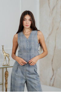 Gray-blue plaid vest (Костюмка) for an everyday look Серо-голубой