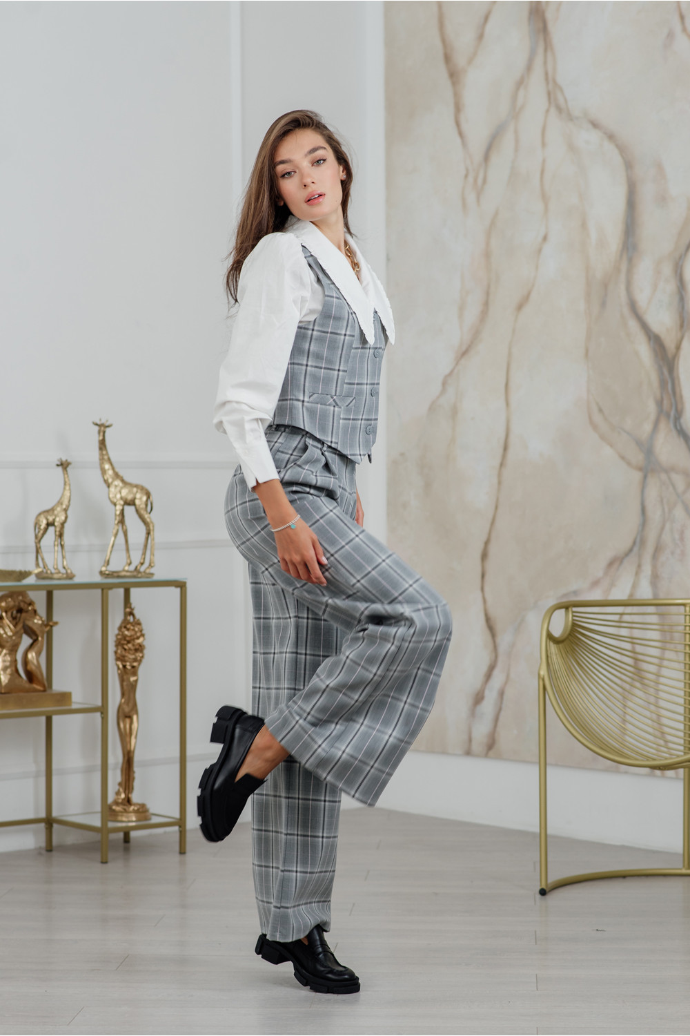 Брюки 6157 Серо-розовый