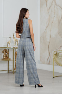 Grey Gray-blue plaid palazzo trousers made of suiting fabric Серо-голубой