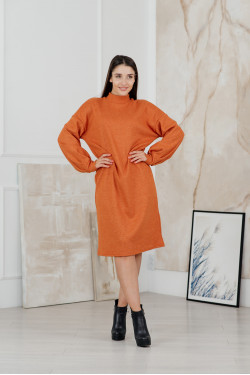 Ангоровое платье миди с воротником-стойкой терракотового  Терракотовый