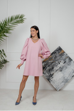 Vestido corto trapecio de tejido de traje color empolvado. Polvo)