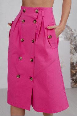 Джинсовая юбка миди с запахом в ярком цвете фуксия