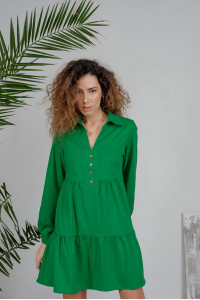 Зеленое платье миди из костюмной ткани с ярусной юбкой Зеленый Зеленый