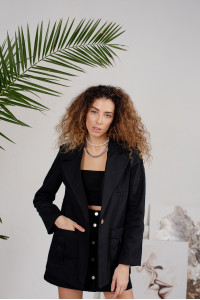 Черный женский жакет из коттона в стиле сафари с карманами Черный