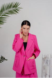 Коттоновый жакет-сафари прямого кроя цвета фуксия Фуксия