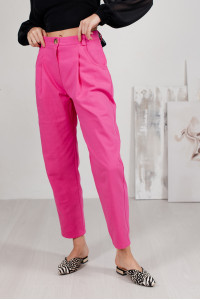 Брюки джинсовые женские цвета фуксия с высокой посадкой Фуксия